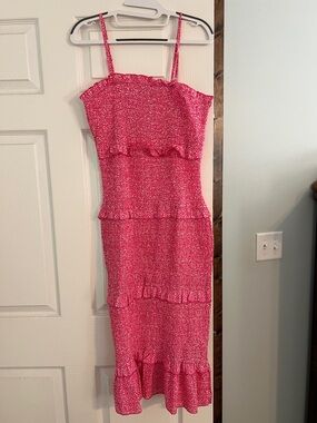 Pink Ruffled Midi Dress